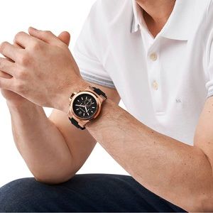 Michael Kors MK8184 Stainless Steel_Dylan_Rose-Gold Tone_Black Band Watch